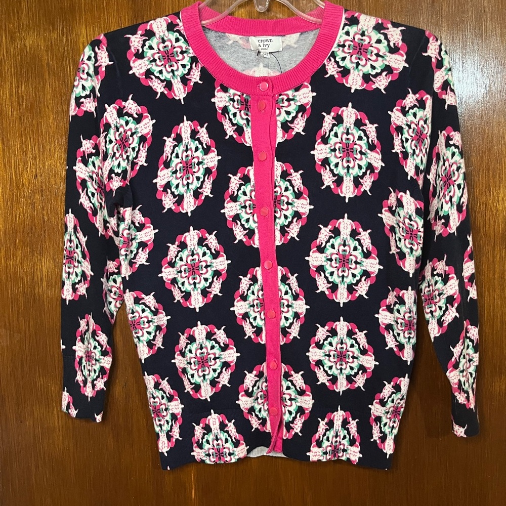 Crown & Ivy Pink and Black Patterned Cardigan